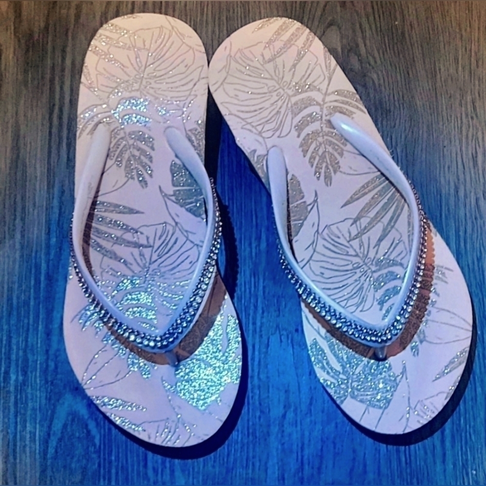 Floral light pink wedge sparkle  sandal